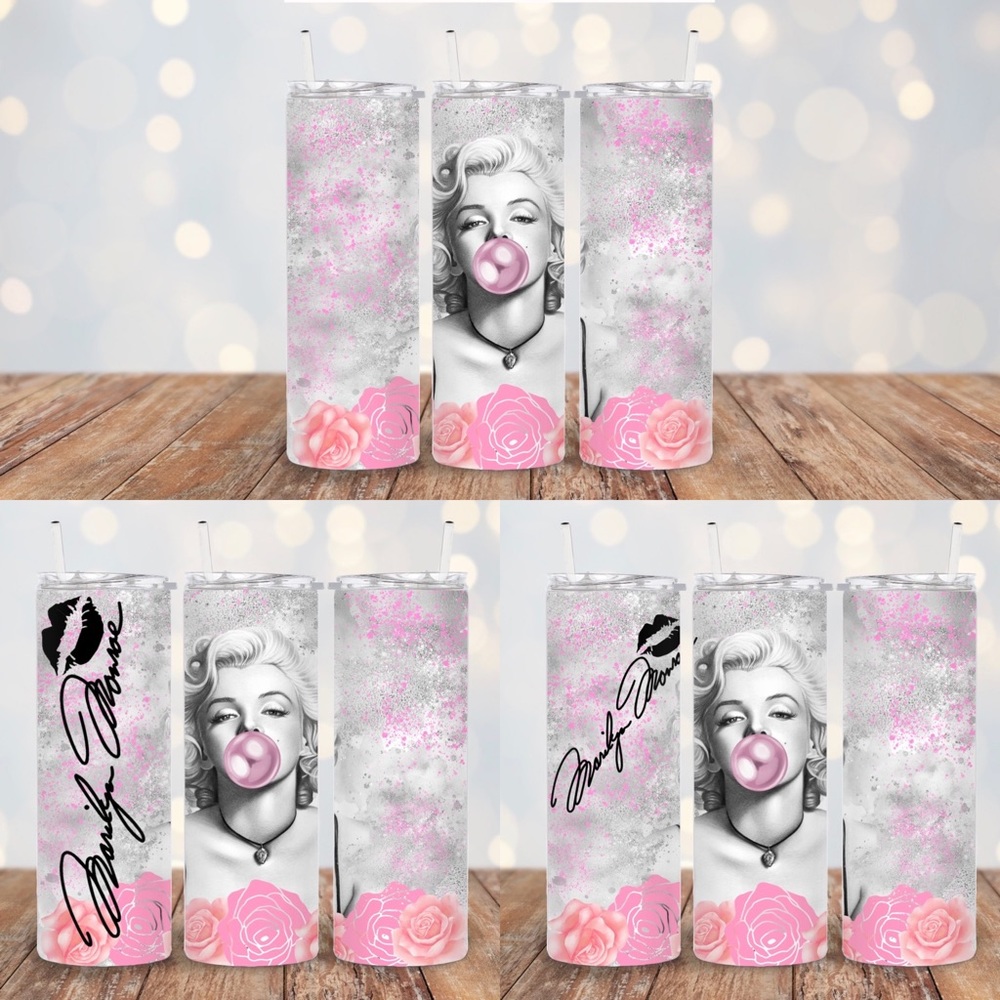 20oz Marilyn Monroe Stainless Steel Tumbler with lid & straw